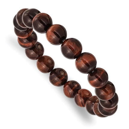 Red Tiger's Eye Agate Beaded Stretch Bracelet ,