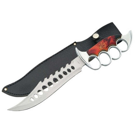 Rite Edge Fixed Knife - Flamed Skull Clip Point Blade Knuckleduster Grip | SZ210996 ,