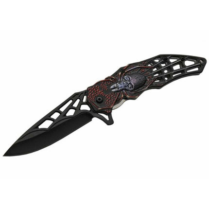 Rite Edge Folding Knife- 4.5 inch Black Blade Grey Web Skull Handle | SZ300451-GY ,