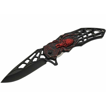 Rite Edge Folding Knife- 4.5 inch Black Blade Red Web Skull Handle | SZ300451-RD ,