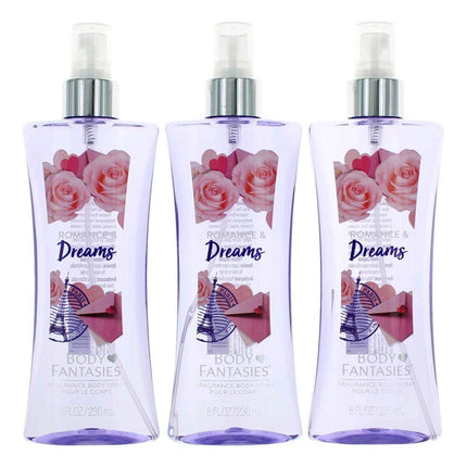 Romance & Dreams by Body Fantasies, 3 Pack 8 oz Fragrance Body Spray for Women ,