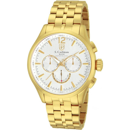 S. Coifman Men's Chronograph Watch - White Dial Yellow Gold Bracelet | SC0127 ,