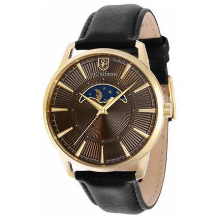 S. Coifman Men's Quartz Watch - Moonphase Brown Dial Black Leather Strap | SC0494 ,