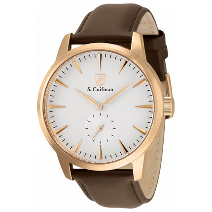 S. Coifman Men's Quartz Watch - Rose Gold Tone Case White Dial Brown Strap | SC0516 ,