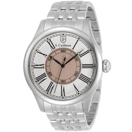 S. Coifman Men's Quartz Watch - White and Beige Dial Silver Tone Bracelet | SC0434 ,