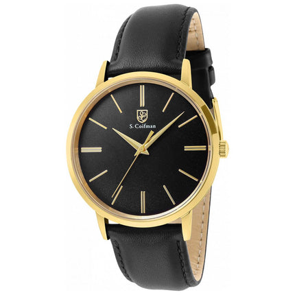 S. Coifman Men's Quartz Watch - Yellow Gold Case Black Dial Leather Strap | SC0483 ,