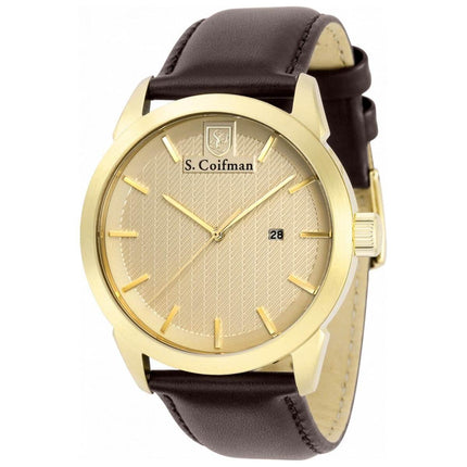 S. Coifman Men's Quartz Watch - Yellow Gold Case Champagne Dial Brown Strap | SC0499 ,