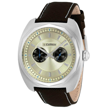 S. Coifman Men's Watch - Ivory and Black Dial Dark Brown Leather Strap | SC0451 ,