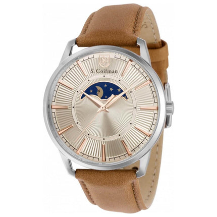 S. Coifman Men's Watch - Moonphase Ivory Dial Light Brown Leather Strap | SC0492 ,