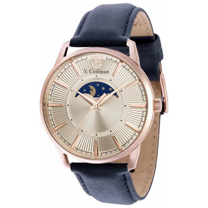 S. Coifman Men's Watch - Moonphase Ivory Dial Rose Gold Case Blue Strap | SC0495 ,