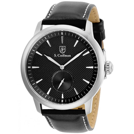 S. Coifman Men's Watch - Quartz Black Dial Silver Tone Case Leather Strap | SC0457 ,