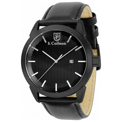 S. Coifman Men's Watch - Quartz Black Stainless Steel Case Leather Strap | SC0501 ,
