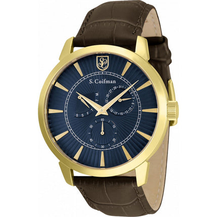 S. Coifman Men's Watch - Quartz Blue Dial Dark Brown Genuine Leather Strap | SC0525 ,