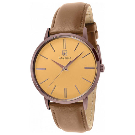 S. Coifman Men's Watch - Quartz Brown Case Gold Tone Dial Leather Strap | SC0484 ,