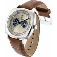 S. Coifman Men's Watch - Quartz Date Beige and Dark Blue Dial Leather Strap | SC0522 ,