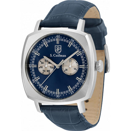 S. Coifman Men's Watch - Quartz Date Dark Blue and Beige Dial Leather Strap | SC0523 ,