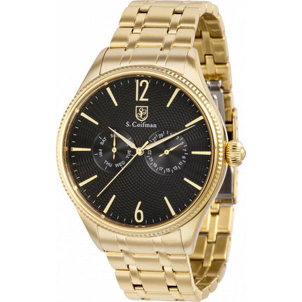 S. Coifman Men's Watch - Quartz Date Display Black Dial Yellow SS Bracelet | SC0535 ,