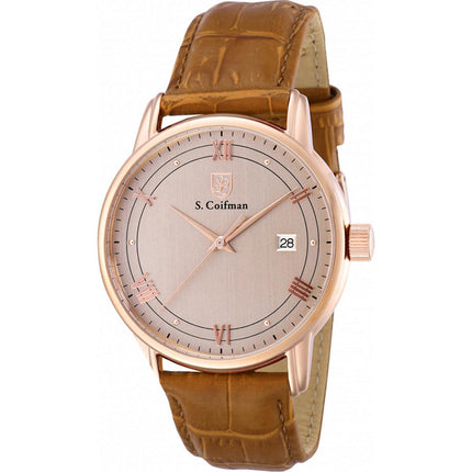 S. Coifman Men's Watch - Quartz Date Display Khaki Dial Tan Leather Strap | SC0540 ,