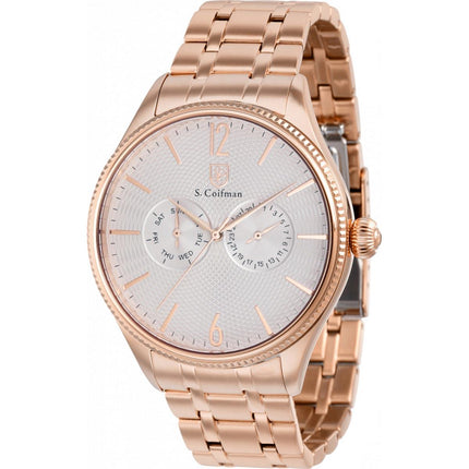 S. Coifman Men's Watch - Quartz Date Display Silver Dial Rose Gold Bracelet | SC0536 ,