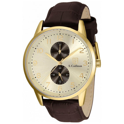 S. Coifman Men's Watch - Quartz Grey and Ivory Dial Brown Leather Strap | SC0490 ,