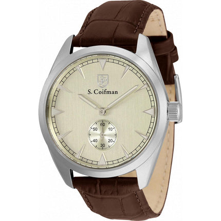 S. Coifman Men's Watch - Quartz Ivory Dial Brown Leather Strap Silver Case | SC0528 ,