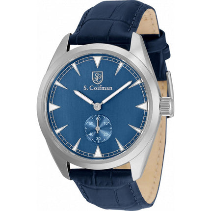 S. Coifman Men's Watch - Quartz Metallic Blue Dial Leather Strap Steel Case | SC0530 ,
