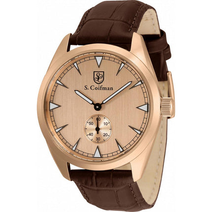 S. Coifman Men's Watch - Quartz Rose Gold Dial Brown Genuine Leather Strap | SC0532 ,