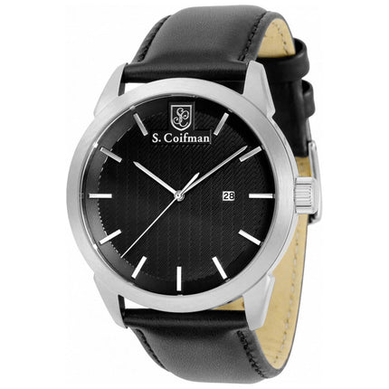 S. Coifman Men's Watch - Quartz Silver Tone Case Black Dial Leather Strap | SC0497 ,