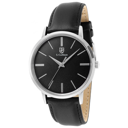 S. Coifman Men's Watch - Quartz Silver Tone Case Black Leather Strap | SC0481 ,