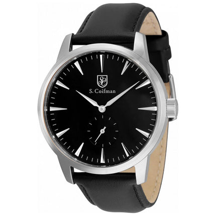 S. Coifman Men's Watch - Quartz Silver Tone Case Black Leather Strap | SC0513 ,