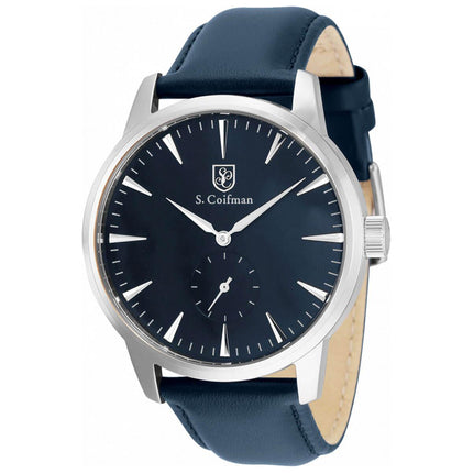 S. Coifman Men's Watch - Quartz Silver Tone Case Blue Dial Leather Strap | SC0514 ,