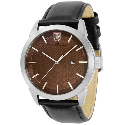 S. Coifman Men's Watch - Quartz Silver Tone Case Brown Dial Black Strap | SC0498 ,