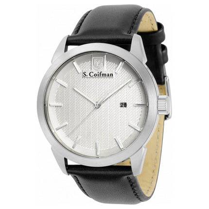 S. Coifman Men's Watch - Quartz Silver Tone Dial Black Leather Strap | SC0496 ,