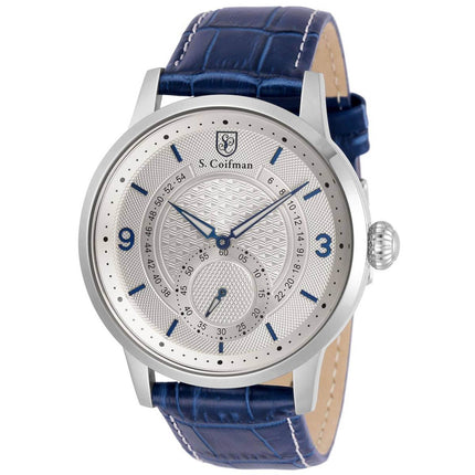 S. Coifman Men's Watch - Quartz Silver Tone Dial Blue Leather Strap | SC0465 ,