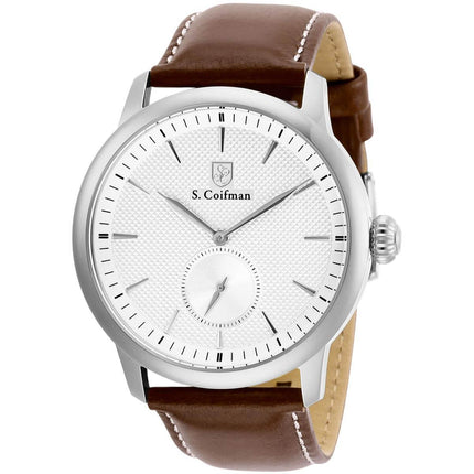 S. Coifman Men's Watch - Quartz Silver Tone Dial Brown Leather Strap | SC0458 ,