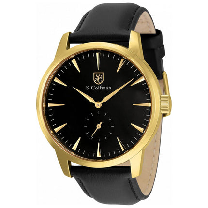 S. Coifman Men's Watch - Quartz Yellow Gold Case Black Dial Leather Strap | SC0515 ,