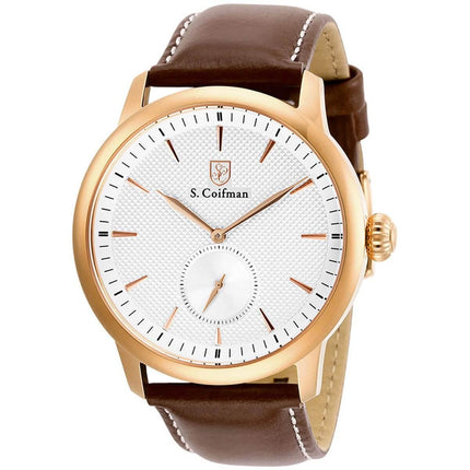S. Coifman Men's Watch - Rose Gold Case Silver Tone Dial Brown Leather Strap | SC0461 ,