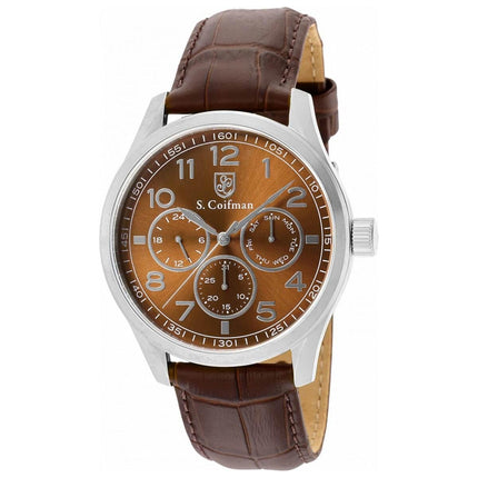 S. Coifman Men's Watch - Silver Tone Case Copper Dial Brown Leather Strap | SC0502 ,