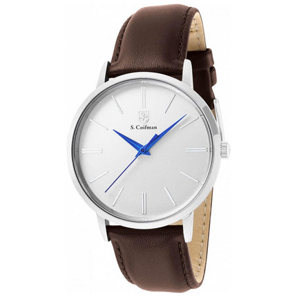 S. Coifman Men's Watch - Silver Tone Case White Dial Brown Leather Strap | SC0482 ,