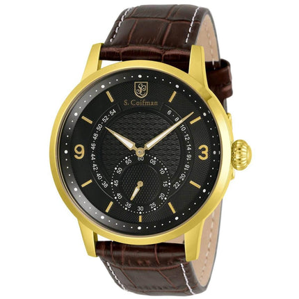 S. Coifman Men's Watch - Yellow Gold Case Black Dial Brown Leather Strap | SC0466 ,