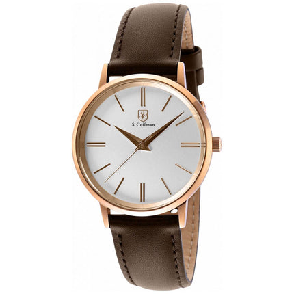 S. Coifman Women's Watch - Rose Gold Case White Dial Brown Leather Strap | SC0487 ,