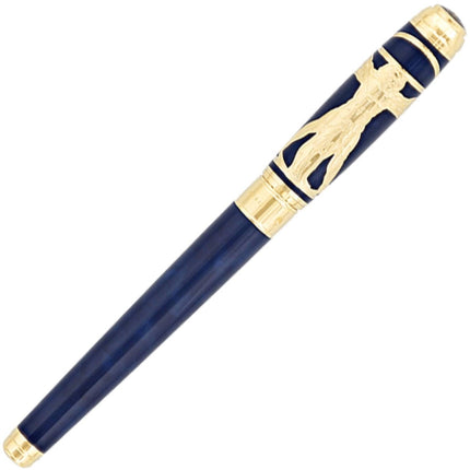 S.T. Dupont Fountain Pen - Line D Vitruvian Man Blue and Gold Metal Trim | DP410040L ,