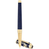 S.T. Dupont Fountain Pen - Line D Vitruvian Man Blue and Gold Metal Trim | DP410040L ,