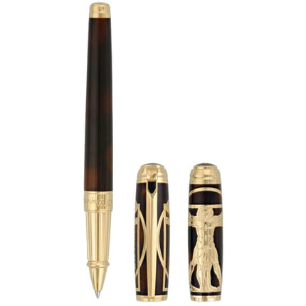 S.T. Dupont Rollerball Pen - Line D Vitruvian Man Brown Lacquer and Gold | DP412038L ,