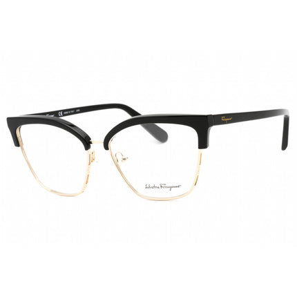 Salvatore Ferragamo Women's Eyeglasses - Black/Gold Metal Rectangular | SF2210 017 ,