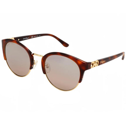 Salvatore Ferragamo Women's Sunglasses - Havana and Gold Round Frame | SF902SK 214 ,