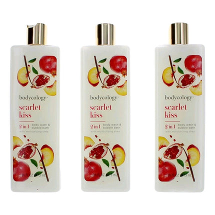 Scarlet Kiss by Bodycology, 3 Pack 16 oz 2 in 1 Body Wash & Bubble Bath for Women ,