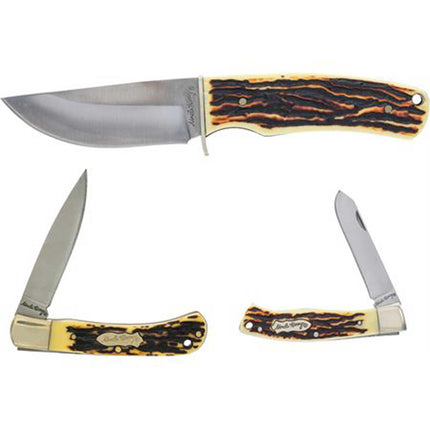 Schrade Knife Gift Set - Uncle Henry Staglon Handle Stainless Steel Blade | 1183282 ,