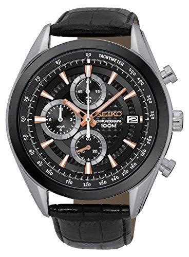 Seiko Chronograph SSB183 Black Dial Black Leather Band Men's Watch ,