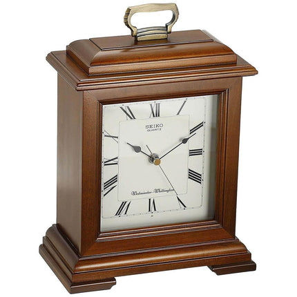 Seiko Mantel Clock - Cherry Carriage Chiming Brown Wooden | QXJ102BC ,